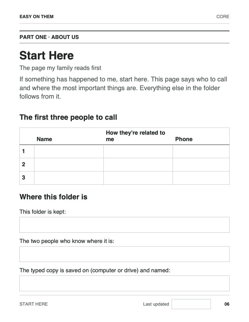 The Start Here page of the folder